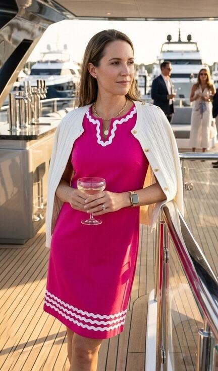 Talbots Dresses & Skirts - Talbots Adorable Pink Midi Dress with White Zig Zag Trim Details